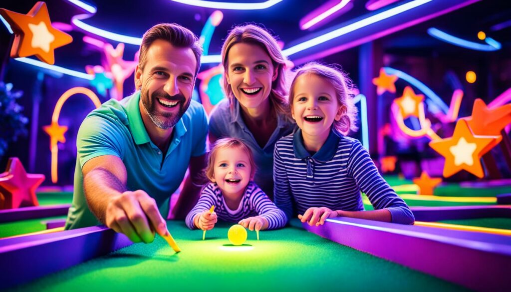 Familienfreundliche Aktivität im Schwarzlicht Minigolf Berlin