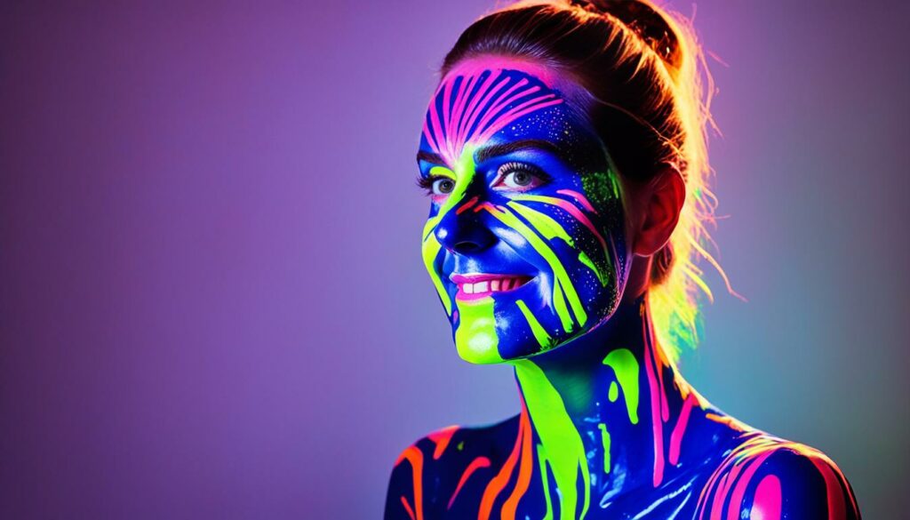 Fluoreszierendes Bodypaint unter Schwarzlicht