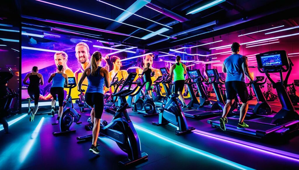 Schwarzlichtlampen im Fitnessstudio und Sportbereich.